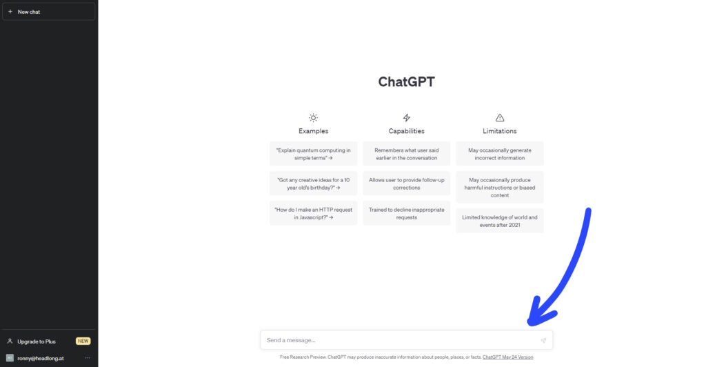 ChatGPT Dashboard und Einstieg